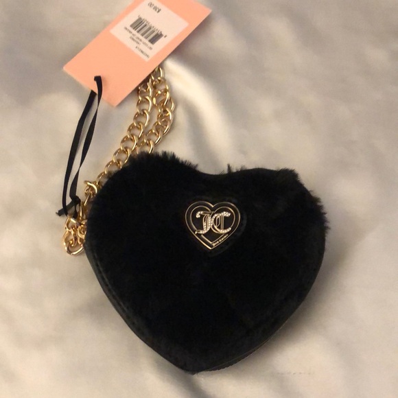 Juicy Couture Liquorice Get Cozy Faux Fur Heart Zip Around Wristlet JC Logo NWT - Picture 16 of 16